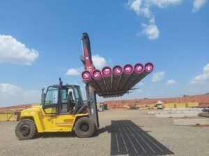 Steel pipes handled at the Ethiopia oil pipeline project working area