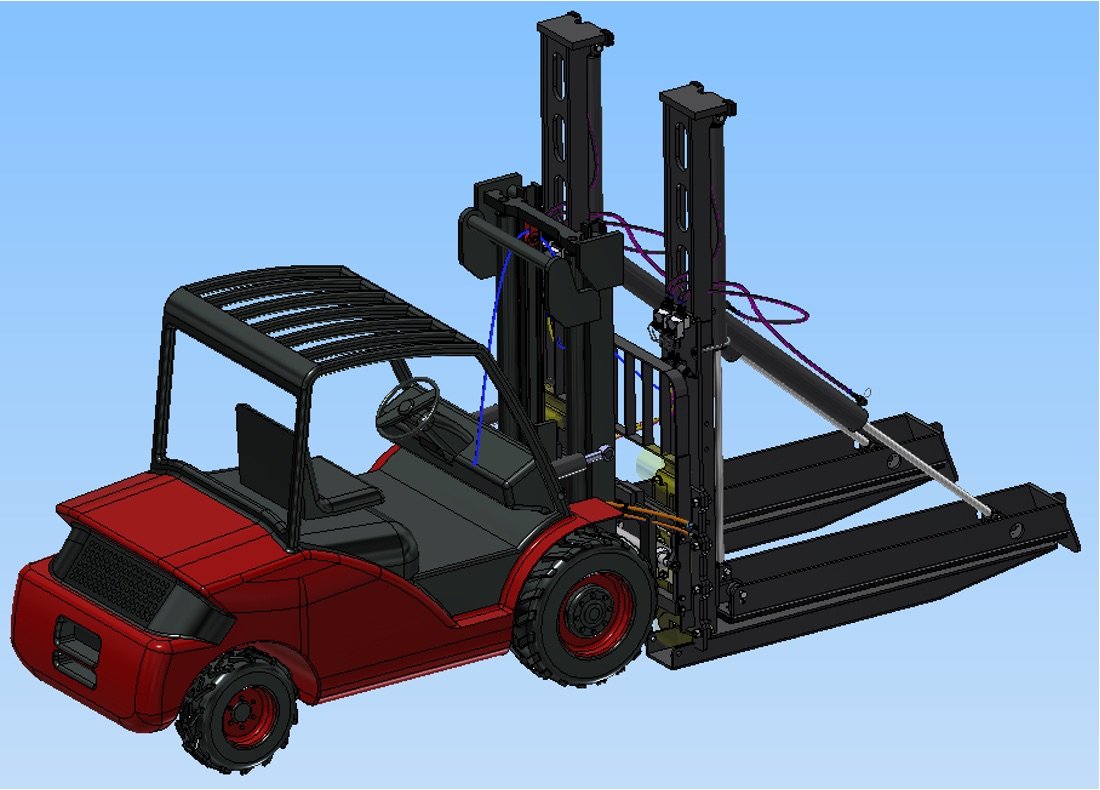 Rear engineering rendering of the 6500 kg steel pipe clamp for the HELI CPCD150 forklift