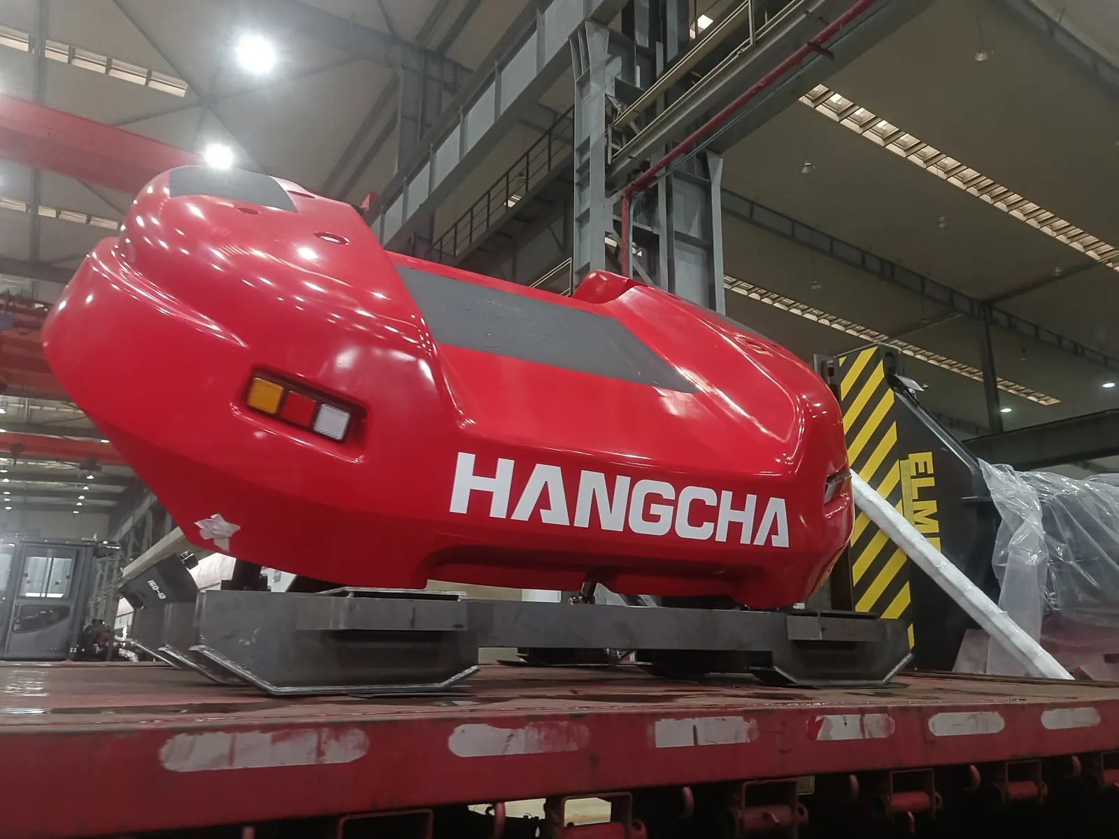 Reach stacker counterweight prepared for export shipment