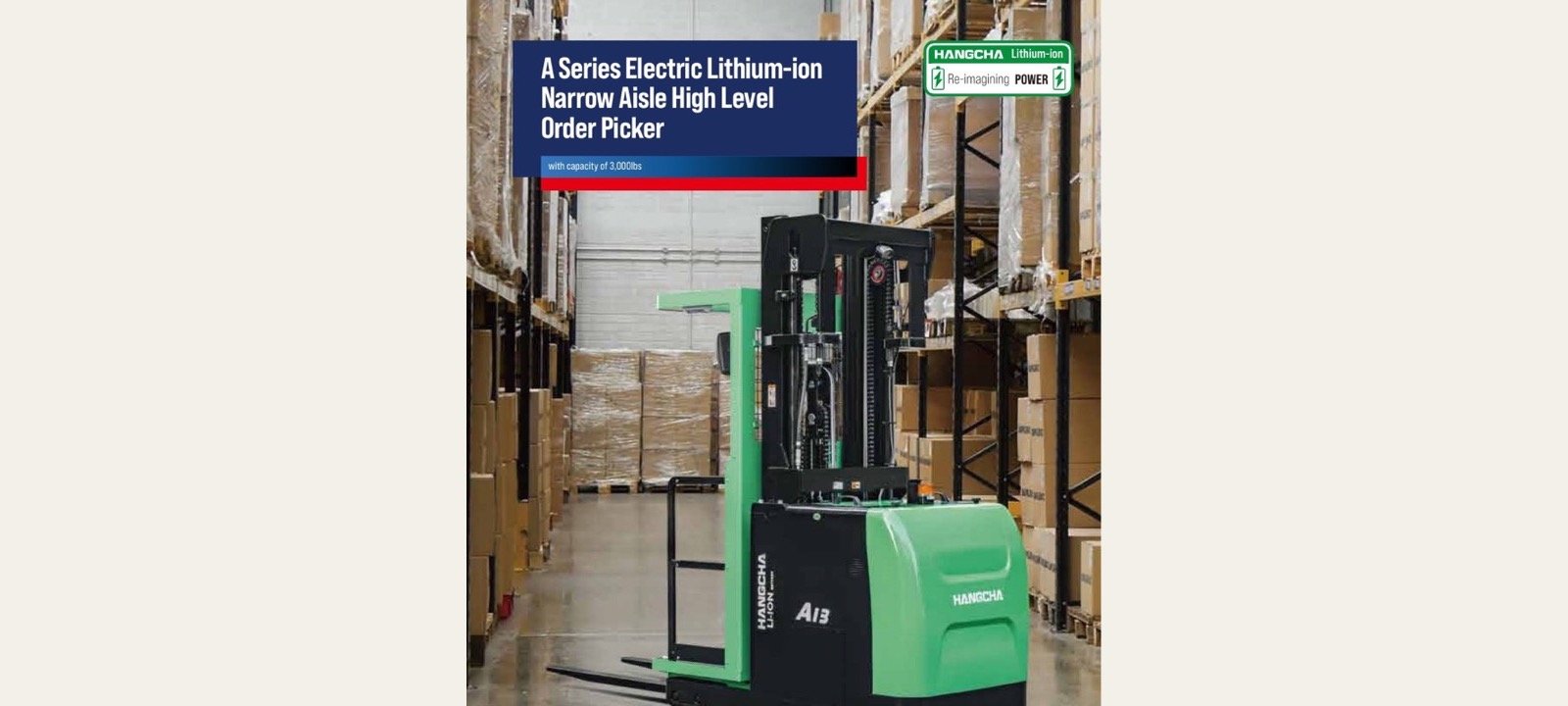 A Series 1.36 tonne narrow-aisle high-level order picker