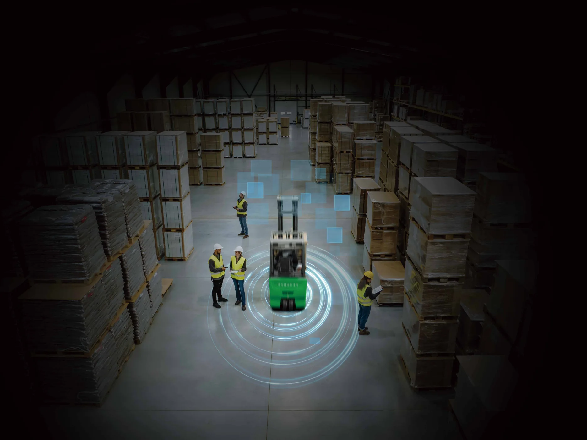 ADAS pedestrian detection around a forklift in a warehouse