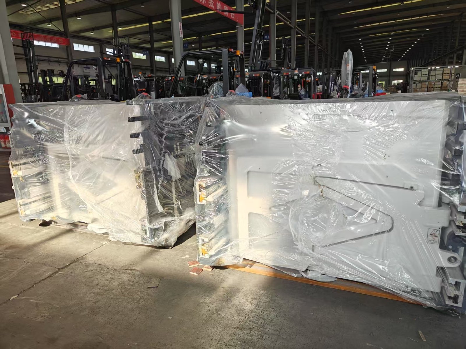 Carton clamp attachments prepared for a forklift project