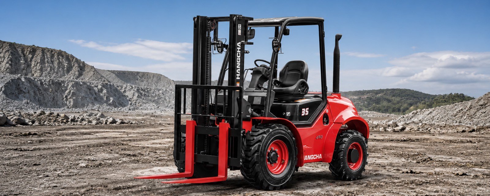 Hangcha Class 7 rough-terrain forklift in a quarry
