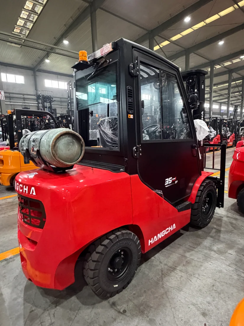 Real LPG forklift side view.