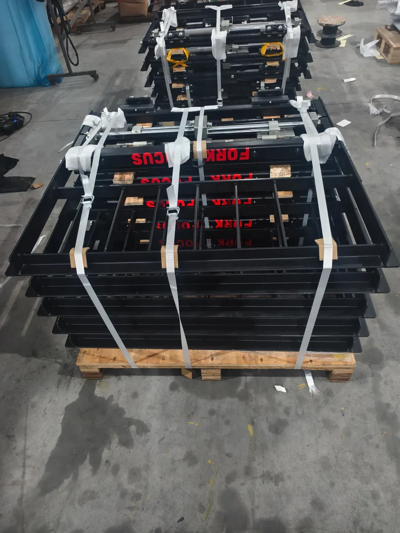 ForkFocus-branded side-shifting fork positioners prepared for shipment