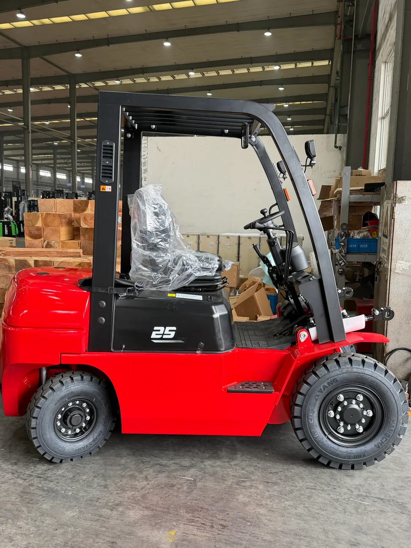 Complete forklift prepared for export shipment with the mast removed