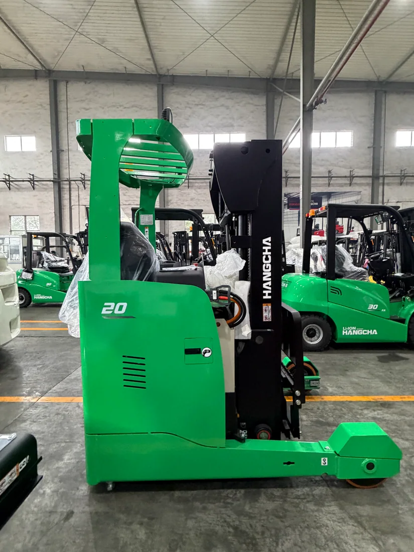 Real Hangcha reach truck shown in full side profile