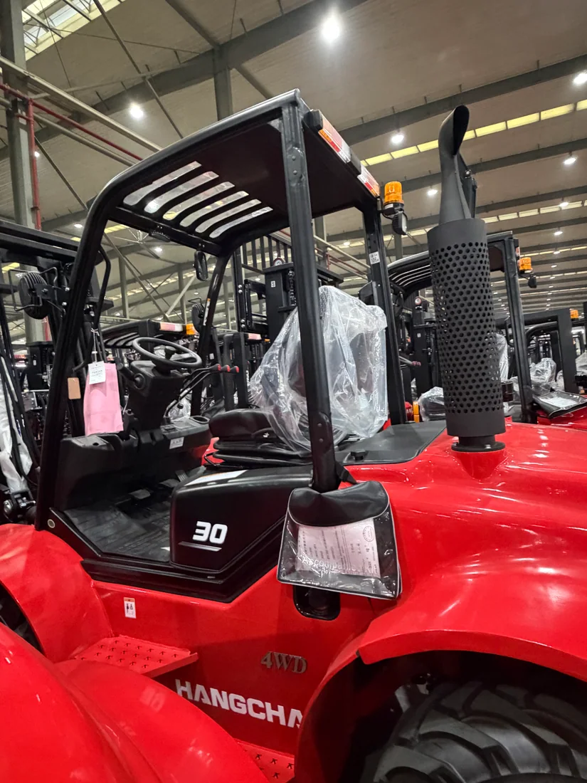 Real rough-terrain forklift side view.