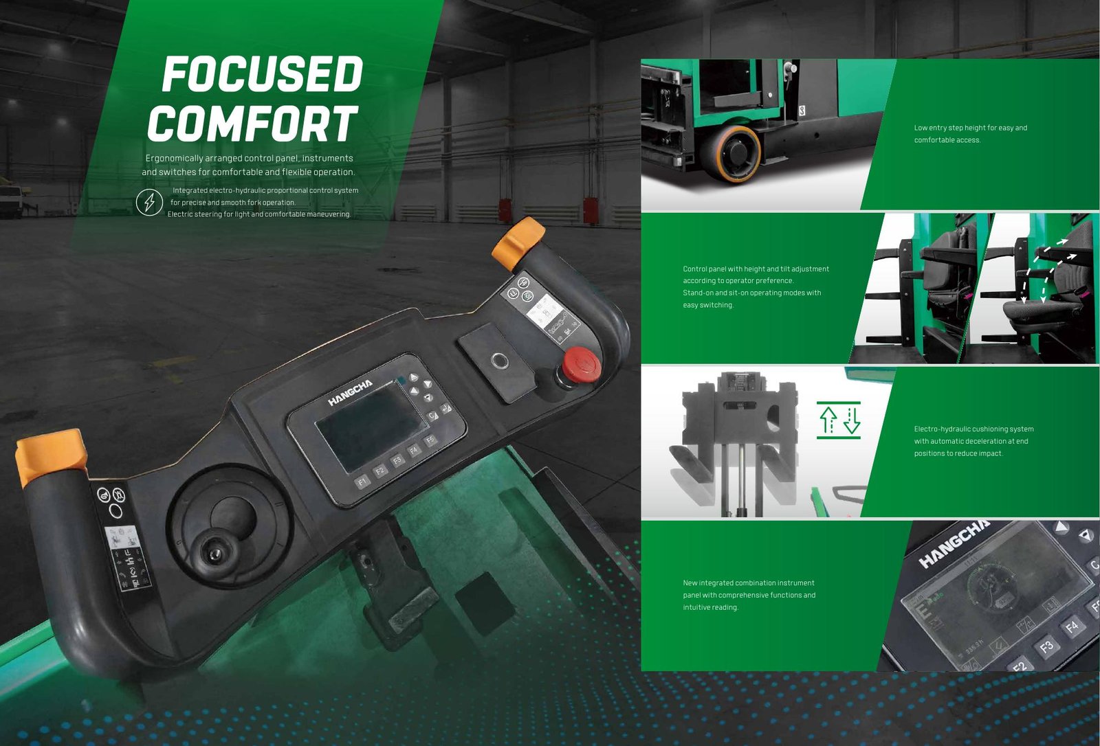 Hangcha VNA turret truck controls and operator compartment
