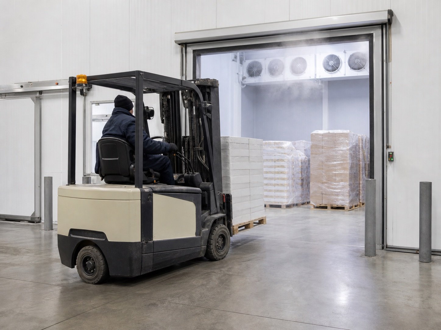 Electric warehouse truck configured for cold storage