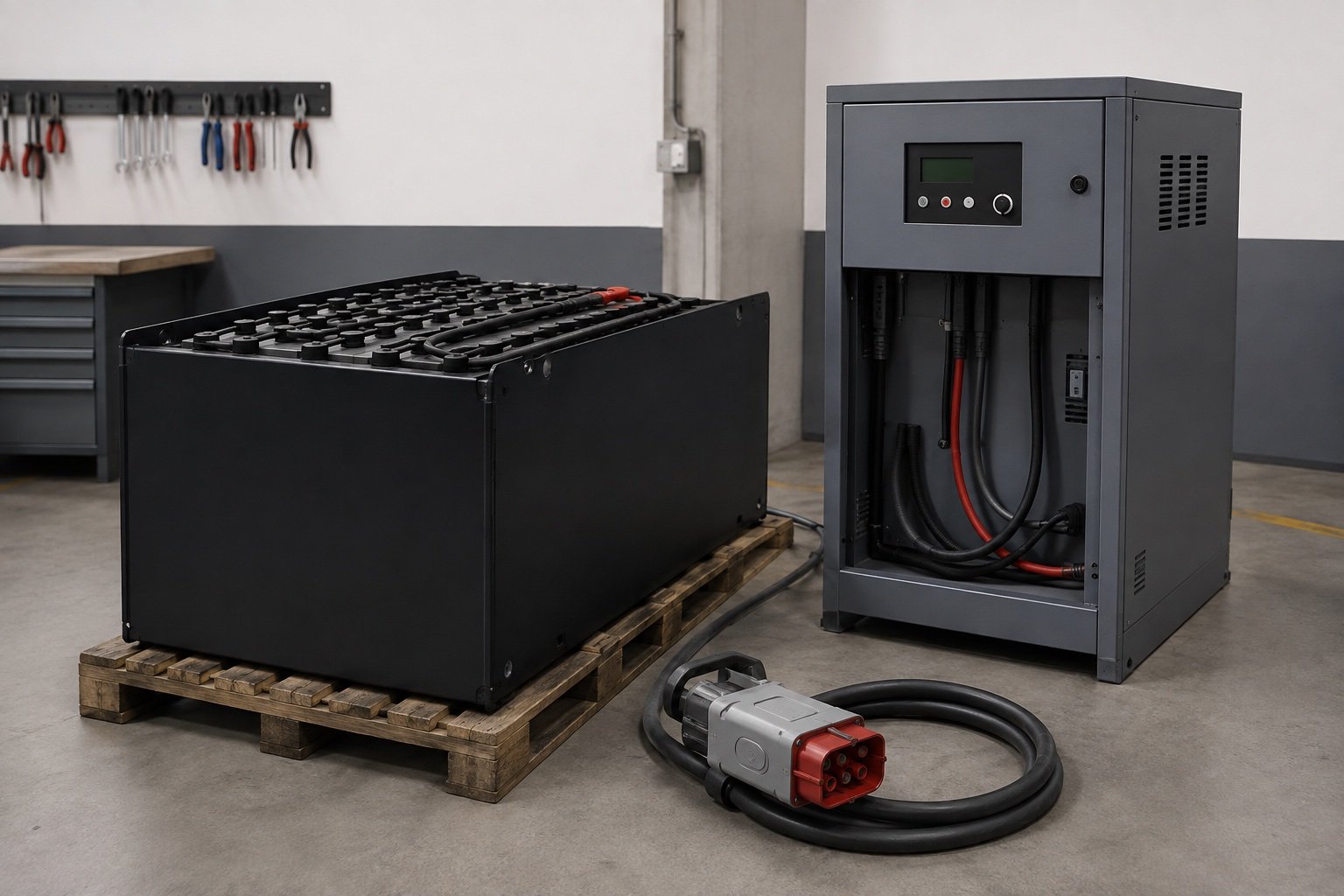 Electric forklift and charging system