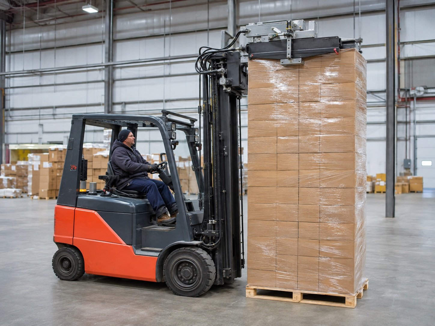 Counterbalance forklift with a matched load stabilizer