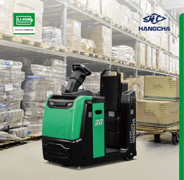 Complete Hangcha electric tow tractor shown without trailers in a warehouse product scene