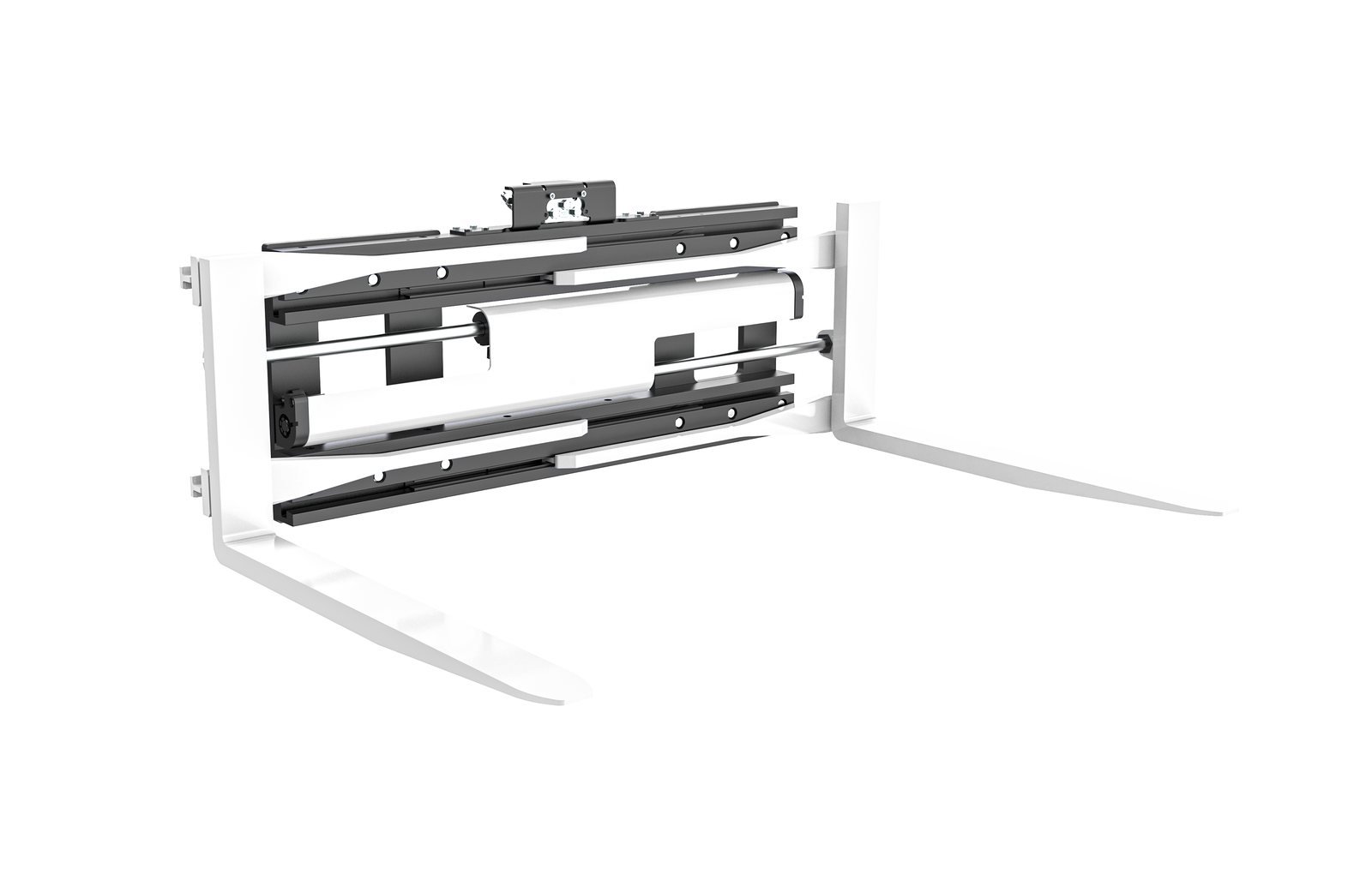 Fork clamp: marker 1 identifies the forks; marker 2 identifies a hydraulic cylinder