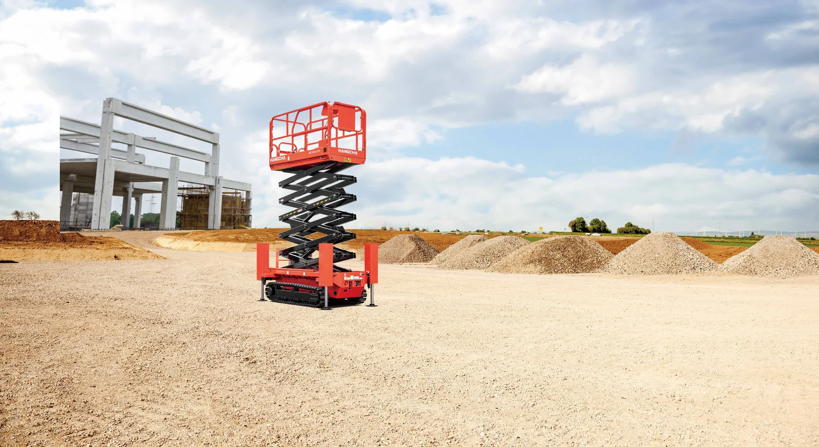 Hangcha HS1416TP electric crawler scissor lift with hydraulic outriggers deployed