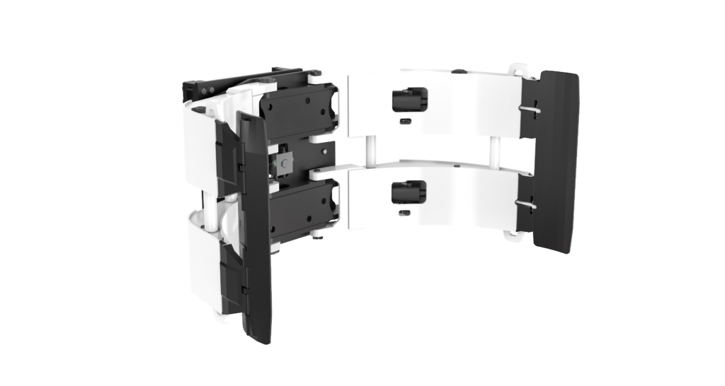 Paper-roll clamp with curved contact pads