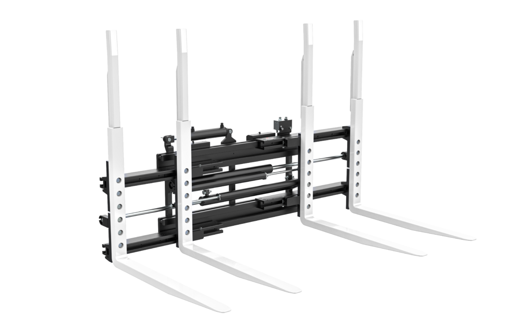 Single/double pallet handler with adjustable fork spacing