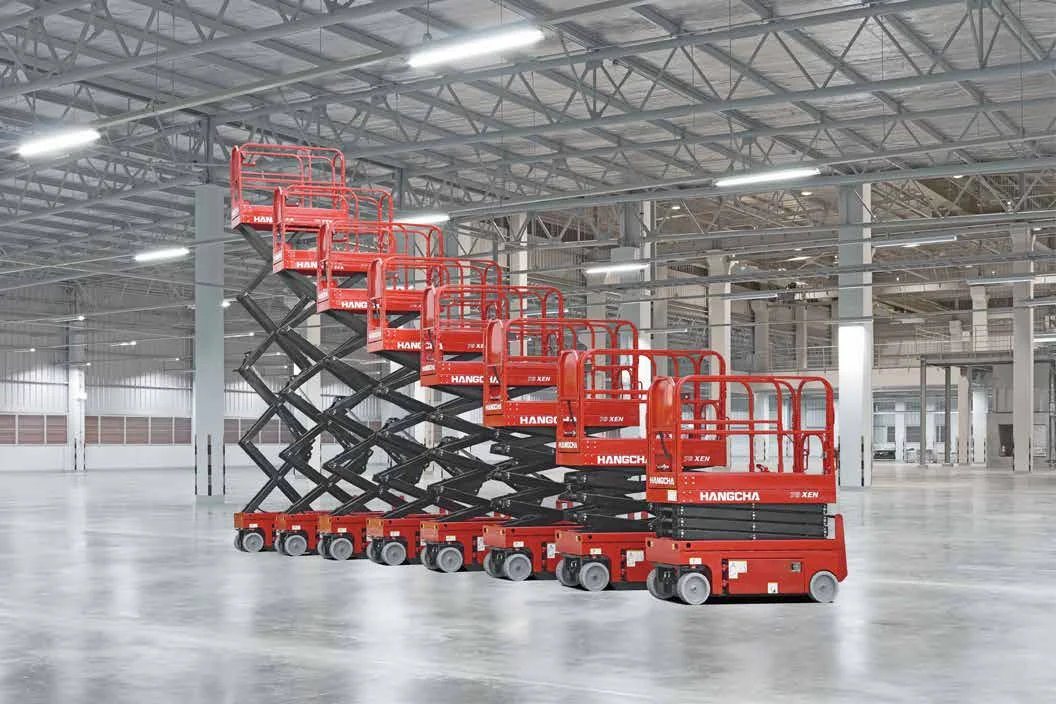 Hangcha XEN self-propelled electric scissor lift in raised position