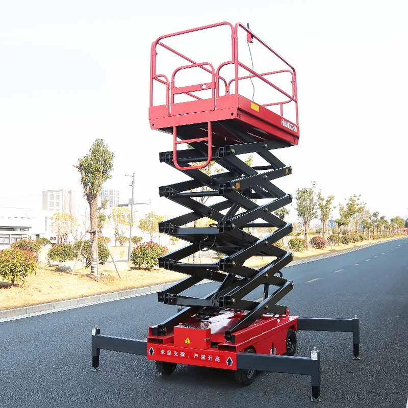 Hangcha XEQ push-around scissor lift with stabilisers deployed